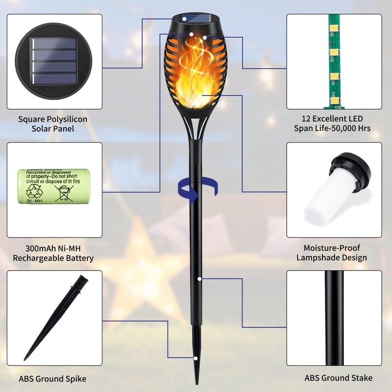 KYEKIO Solar Lights for Outside, 16Pack Solar Flame Torch Light, Garden Light Outdoor Waterproof, Solares Pathway Lights Outside for Yard Decorations, Flame Torches Outdoor Lighting Lawn Patio Art - Image 5